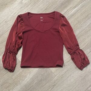 Anthropologie Burgundy Blouse with Puff Sleeves